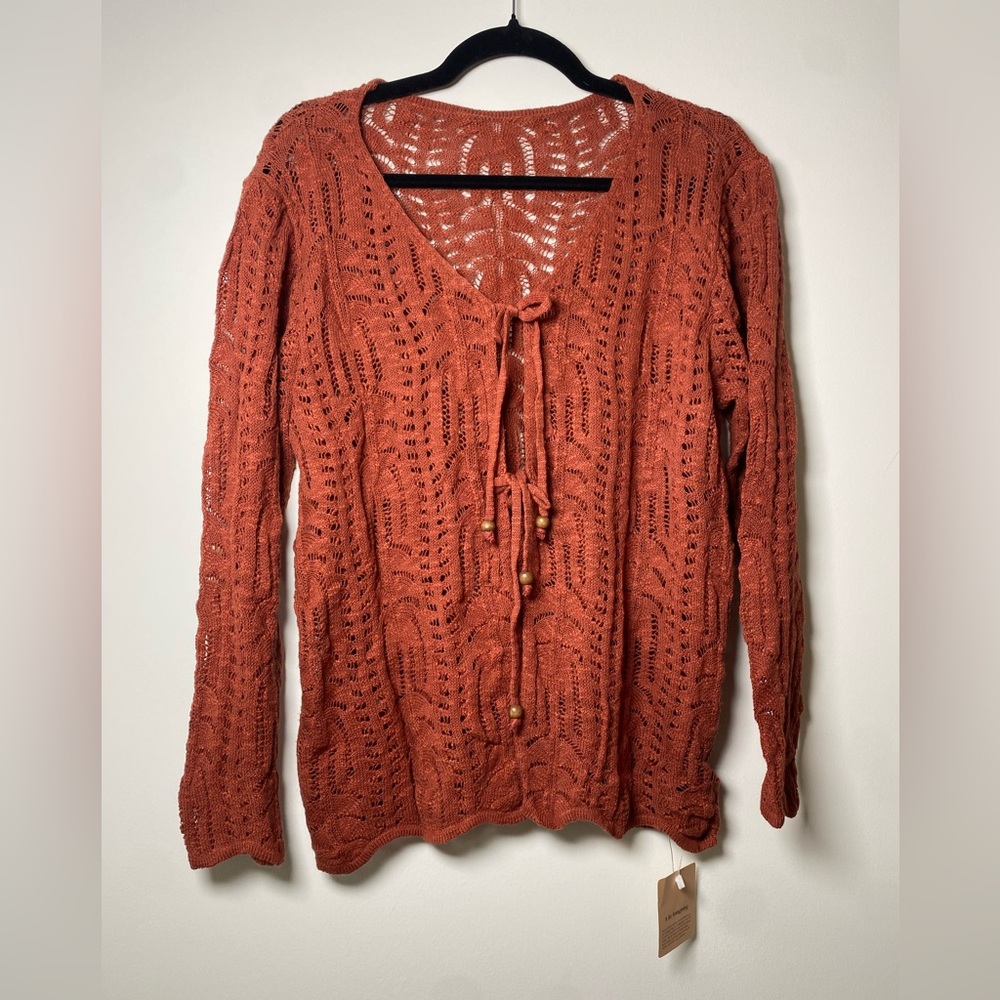 BloomChic Terracotta V-Neck Open Cardigan Sweater Dark Orange Size 10‎